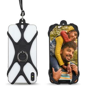 Universal Phone Lanyard Holder and Ring Grip, Silicone Cell Phone Lanyard Neck Strap and Phone Ring Holder Stand Compatible with Most Smartphones