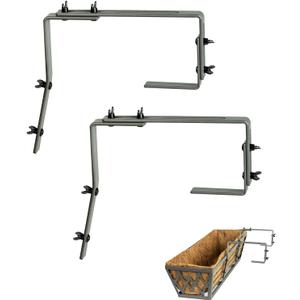 2 x 2 Pack Metal Adjustable Brackets for Window Boxes Heavy Duty Iron Bracket for Deck Railing Planters Box - Grey (Gray)