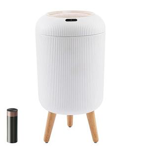 Smart Garbage Can with Lid, Round Plastic Garbage Can with Legs, Waterproof Touchless Garbage Bin, Modern Waste Basket for Bedroom, Bathroom, Kitchen, Living Room, Office, White (No Battery)
