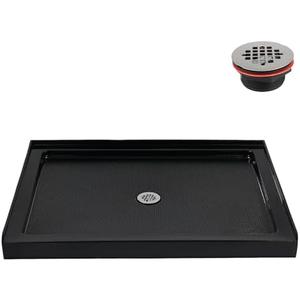 Streamline NT-2112-48BL-AL 54in. x 32 in. Alcove Acrylic Shower Base in Glossy Black with Center Drain, ABS Drain Included