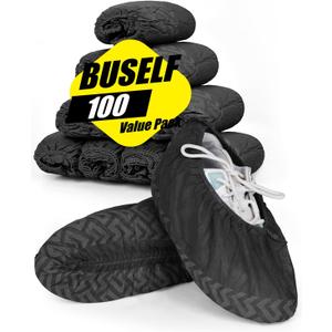 X-Large 200 Count Shoe Covers Disposable Non-Slip, Premium Cloth Boot Covers, Slip-resistant, Durable, Breathable, Non-toxic, Recyclable, Stretchable Fits Up to Size 13 US Men - Black (200ct Up to Men13 & Women All)