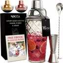 Nikita Cocktail Shaker, 5-Piece Martini Shaker & Bartender Kit with Bar Accessories Strainer, Jigger, Spoon & Muddler, Silver 16oz Drink Mixer with Bartender Accessories