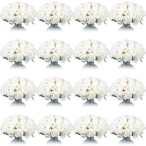 Jexine 240 Pcs Artificial Rose Flowers Bouquet Silk Realistic Flowers Bulk Centerpieces DIY Bride Fake Rose for Home Bridal Wedding Party Decorations(White)
