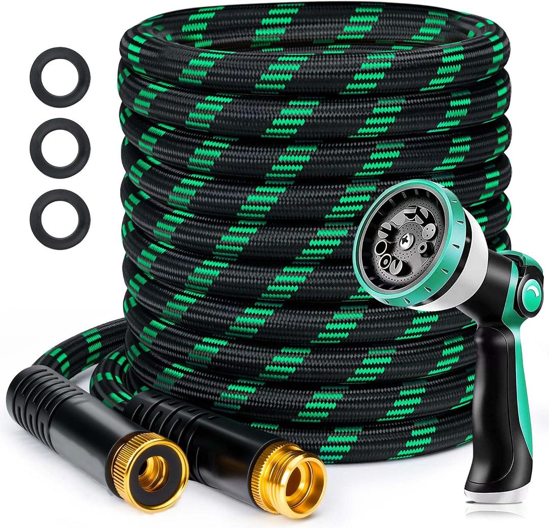 Garden Hose 50FT, Ultra Lightweight Flexible Water Hose with 10-Function Spray Nozzle, Kink-Free and Leak-Proof Design, Non-Expandable, Outdoor Hose for Yard, Lawn, Car Wash (Green)