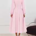ZESICA Women's Long Sleeve Midi Dresses 2026 Fall Square Neck Swing A Line Wedding Guest Evening Prom Dress (Pink, S)