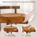 LUE BONA Counter Height Bar Stools Set of 2, 26" Leather Upholstered Low Back Bar Chairs with Rubberwood Frame, Round Seat & Footrest, Mid Century Kitchen Island Stools, Whiskey Brown-Walnut Color