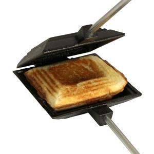 Coghlan's Cast Iron Camp Cooker - Pre-Seasoned Pie Iron Sandwich Maker with Heat-Resistant, Removable Handles, Easy-to-Clean for Toasted Pies, Grilled Sandwiches, and Meats, For Campfire Cooking