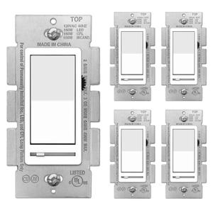 BESTTEN 5 Pack Dimmer Light Switch, Single Pole or 3Way, Compatible with Dimmable LED, CFL, Incandescent and Halogen Bulb, LED Slide Dimmer Switch, Neutral Wire Not Required, 120VAC, UL Listed, White