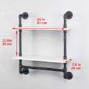 MBQQ Iron Pipe Shelves Industrial Bathroom Shelves with Towel bar,24in Rustic Metal Pipe Floating Shelves Pipe Wall Shelf,2 Tier Industrial Shelf Wall Mounted, Black & White