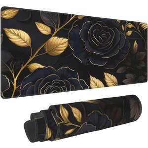 Gaming Mouse Pad, Large Non-Slip Rubber Base Mousepad, Keyboard Mouse Mat, Desk Pad with Stitched Edges, 31.5x11.8inch,Floral