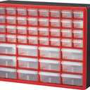 Akro-Mils 44-Drawer Plastic Drawer Storage Cabinet for Garage Organization, Bead Organizer, Building Bricks Storage, Teacher Toolbox, Makeup Organizer, 20" W x 6" D x 16" H, 10144 Red