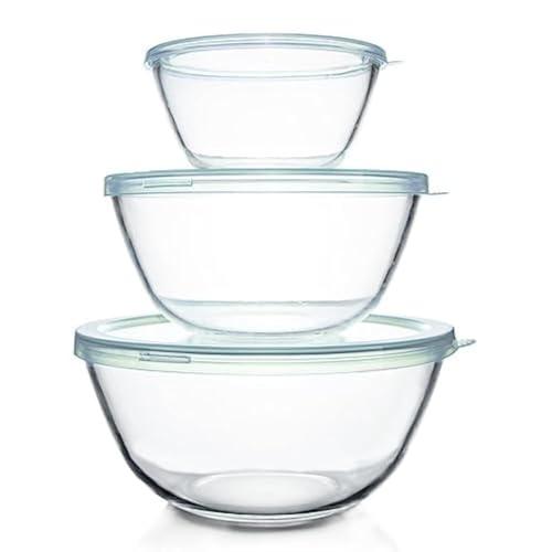 Luvan Glass Mixing Bowls with Lids Set(4.5QT, 2.7QT, 1.1QT)-Large Glass Mixing Bowls, Clear Salad Bowl for Baking, Cooking, Serving, Food Prep, 2Pcs Nesting Bowls for Kitchen Storage & Dishwasher Safe