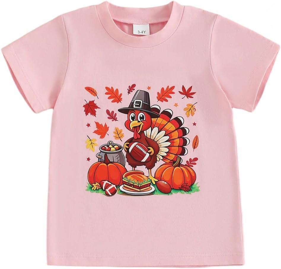 Kids Toddler Little Boys Girls Thanksgiving Shirt Short Sleeve Pumpkin Turkey Goose Football T-Shirt Top (5-6 Years)