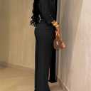 CHICME 2 Piece Sets for Women Summer Outfits Dressy Button-Down Shirt and Wide Leg Pants Drawstring Waist Casual Travel Set (Black, M)