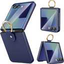 Ruky for Galaxy Z Flip 7 Ring Case, Hard PC Ultra-Thin Anti-Scratches Shockproof Slim Protective Phone Case Girls Women Covers for Samsung Galaxy Z Flip 7, Dark Blue