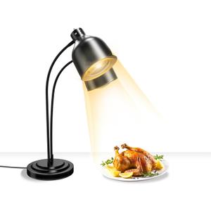 2-Head Food Heat Lamp Warmer w/Rapid-Heating Bulbs, Commerical Food Warmer Heating Lamps for Restaurant Kitchen Buffet Catering, Parties Food Heated Warming Lamp (Black, Dual Bulbs)