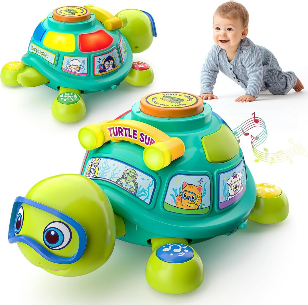 Baby Toys 6-12 Months, Musical Turtle Tummy Time Developmental Crawling Toy for 6 7 8 9 10 Months, Educational Bilingual Infant Toy 6-9-12 Months, Baby Boy Girl Birthday Gifts (Green)