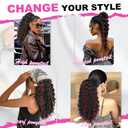 QGZ Ponytail Extension Drawstring Ponytail for Black Women 18 Inch Synthetic Long Afro Curly Fluffy Ponytail for Daily Use(Dark Brown with Golden Blonde Highlights)