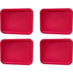 Replacement Lids fits Pyrex 3-Cup Glass Food Storage Container Bowls, (7.75 x 5.75-Inch) Plastic Rectangle Lids Covers for Pyrex 7210-PC, Airtight & Leakproof (4-Pack, Red)