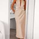 Summer Sexy Satin Backless Halter Maxi Dress for Women Elegant Sleeveless V Neck Twist Wedding Guest Dresses Cocktail (XS)