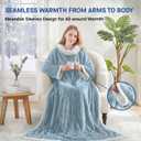 Sealy Electric Blanket Wearable with Foot Pocket, Electric Snuggle Blanket with Sleeves, Flannel & Sherpa Heating Throw with 6 Heat Settings & 2-10 Hours Auto Shut Off, 50 * 70"+18", Light Blue