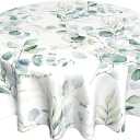 AGAYNA Spring Tablecloth Round 60 Inch Sage Green Leaf Floral Table Cloth,Stain Resistance Polyester Summer Eucalyptus Branch Leaves Table Covers for Kitchen Dining,Small Tablecloth for Party Picnic