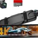4K Rear View Mirror Camera, 10'' 4K Mirror Dash Cam with 1080P Backup Camera, Dash Cam Front and Rear for Car with Voice Control, 24H Parking Mode, Night Vision, 32GB SD Card Included (Black)