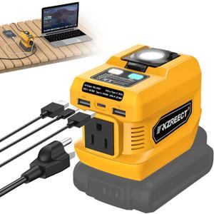 Kzreect 220W Power Inverter Compatible with DeWalt 20V/18V Batteries (Battery Not Included), DC to 110V AC Converter with 1 AC Outlet, USBC, Dual USBA & 400LM LED – Outdoor, Camping, Emergency Use