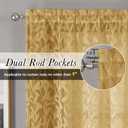 Lecloud Leia Dark Gold Sheer Kitchen Curtains 24 Inch Length 2 Pcs, Jacquard Textured Leaf Voile Short Curtains with Dual Rod Pocket, Farmhouse Bedroom Living Room Tiers, 40 W x 24 L