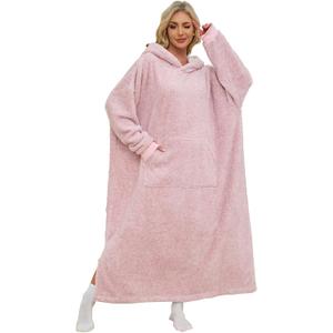 Snuggy Hooded Blanket for Adult, Wearable Blanket Hoodies for Women & Men Warm Cozy Sherpa Sweatshirt with Giant Pocket (Standard, Light Pink)