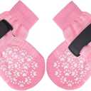 EXPAWLORER Anti Slip Dog Socks to Prevent Licking Paws, Doggie Shoes for Hot Pavement, Pet Booties, Senior Dogs, Traction Control Dog Boots & Paw Protectors for Hardwood Floors (Small (4 Count), Pink)