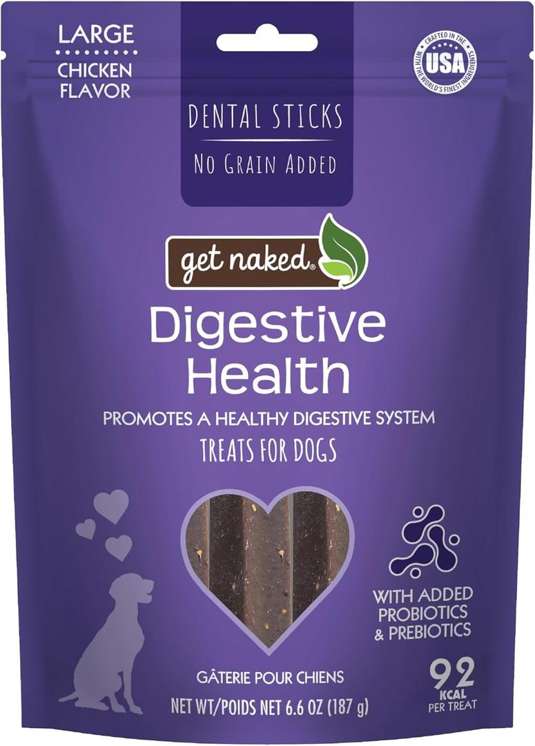 Get Naked Grain Free 1 Pouch 6.6 Oz Digestive Health Dental Chew Sticks, Large (EXP 08/20/27)