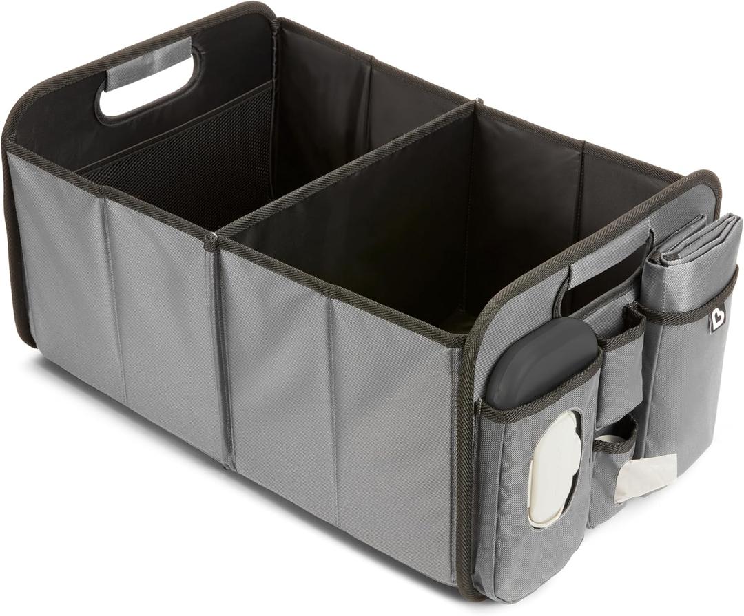 Munchkin Out-n-About Trunk Organizer for SUVs and Cars with Portable Changing Pad and Wet Baby Wipes for Diaper Changes On-the-Go, Collapsible, Grey (1 Count (Pack of 1))