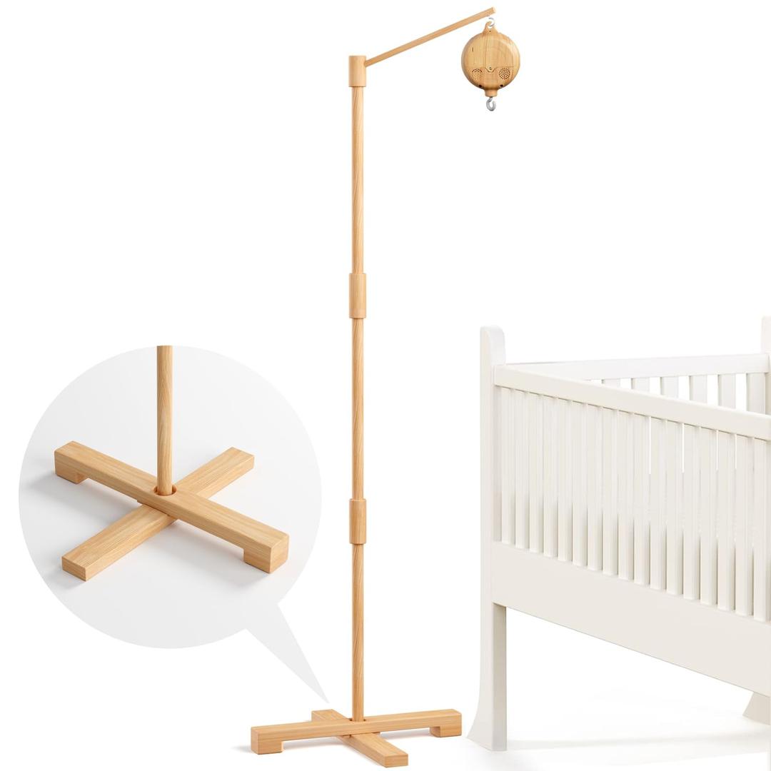 FEISIKE Baby Crib Mobile Arm with Music Box Spin Motor, 57.4 Inch Mobile Arm for Crib Wooden Nursery Decor Hanger Holder for DIY Mobile