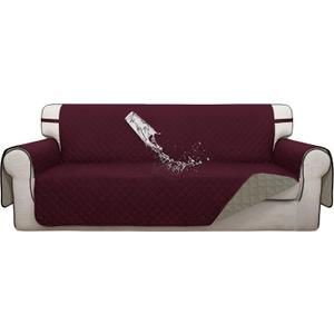 ISSUNTEX Double Protection 100% Waterproof Sofa Covers for Living Room, Reversible Couch Covers for 3 Cushion Couch Sofa, Furniture Protector Sofa Cover for Pets (X Large, Wine/Beige)