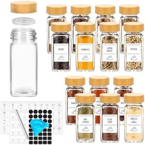 4 oz Glass Spice Jars with Bamboo Lids,16 Pack Spice Containers with Labels and Shaker Lids,120ml Seasoning Containers Empty Spice Jars for Kitchen Storage