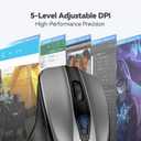 TECKNET Wireless Mouse, 2.4G Ergonomic Optical Mouse, Computer Mouse for Laptop, PC, Computer, Chromebook, Notebook, 6 Buttons, 24 Months Battery Life, 2600 DPI, 5 Adjustment Levels - Silver