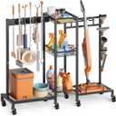 Broom Holder with Cleaning Supplies Organizer, Broom Closet Storage Cabinet with Cleaning Caddy Vacuum Stand, Cleaning Cart with Mop Hanger Gripper Rack Hook, Laundry Room Organization Home Essentials, 40 inches L x 11.8 inches W x 33.46 inches H