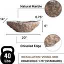 Charcoal Taupe Gray Canoe Marble Vessel Sink, 20" x 14" x 5.5", LxWxH