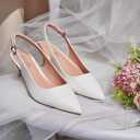 GENSHUO Low Kitten Heels Women's Slingback Dressy Pumps Pointed Closed Toe Ankle Strap Elegant Wedding Pumps Formal Comfortable Shoes, 7.5
