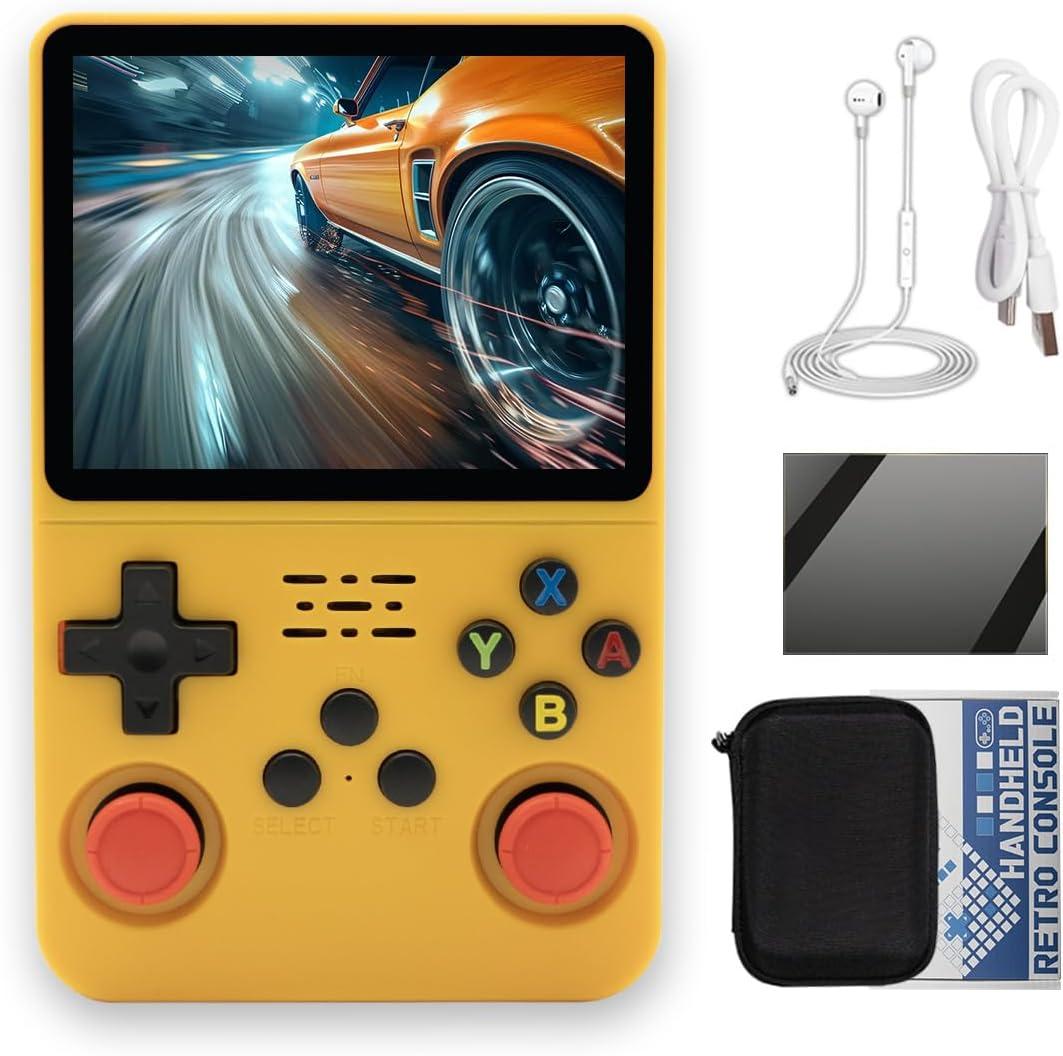 R36S Handheld Game Console 3.5-in 640*480 IPS OCA Screen 3200mAh ArkOS RK3326 Yellow-64GBVer.