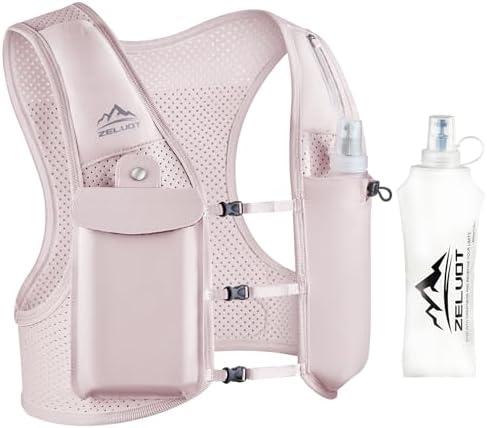 Zelvot Running Vest for Women Men, USA Original Patent, Adjustable Chest Straps Running Hydration Vest with 500ml Soft Flask, Lightweight Breathable Reflective Running Vest for Marathon Pink S