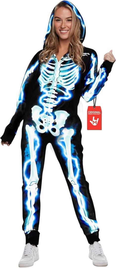 Morph Skeleton Costume Women, Skeleton Jumpsuit Women's, Halloween Costume Adult Women (XX-Large, Blue)