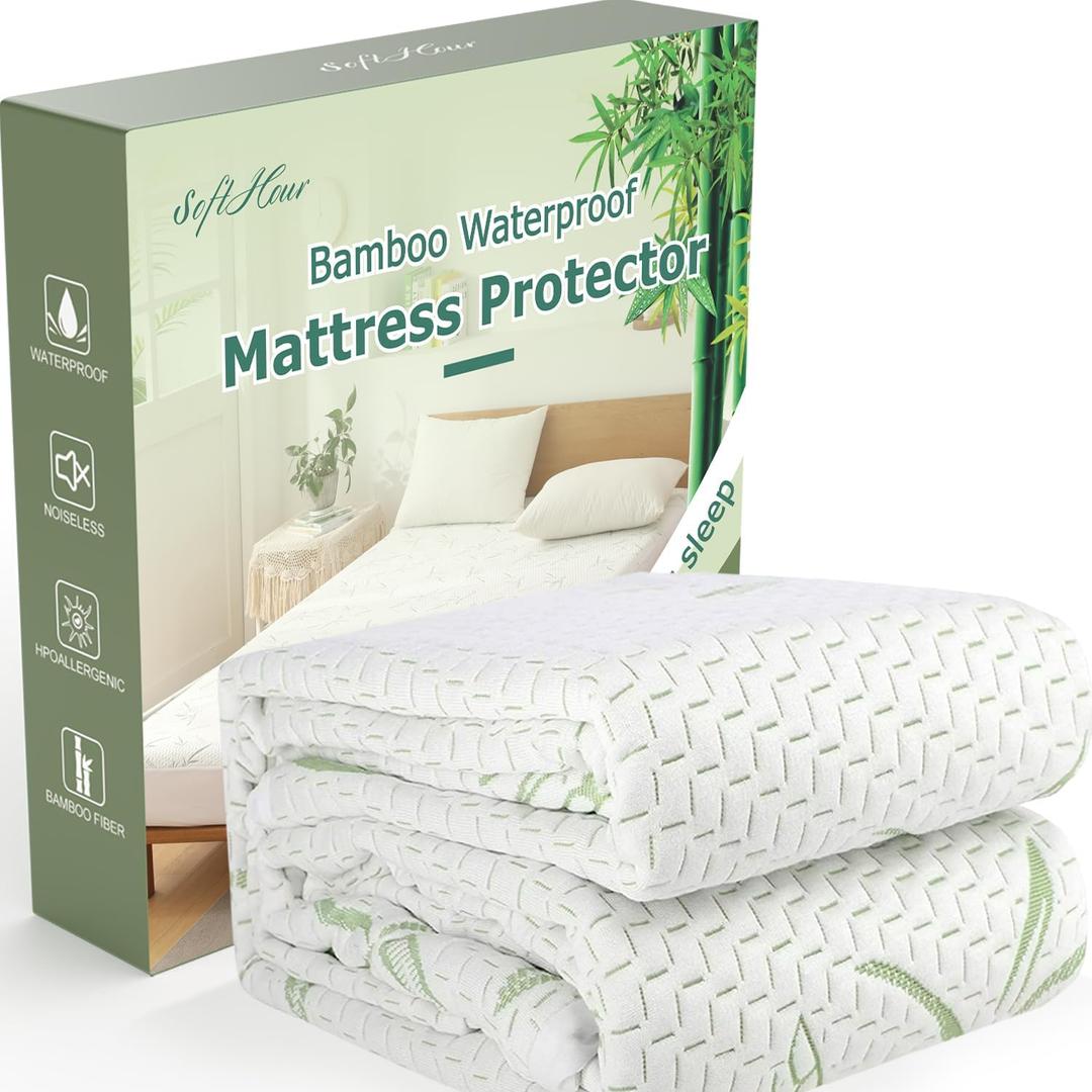 2 Pack Twin XL Waterproof Mattress Pad Cover Rayon Made from Bamboo, Soft Breathable Cooling Mattress Pad Cover, Deep Pocket Stretches up to 21 Tightly Fitted Mattress Protection (Twin XL-2PACK)