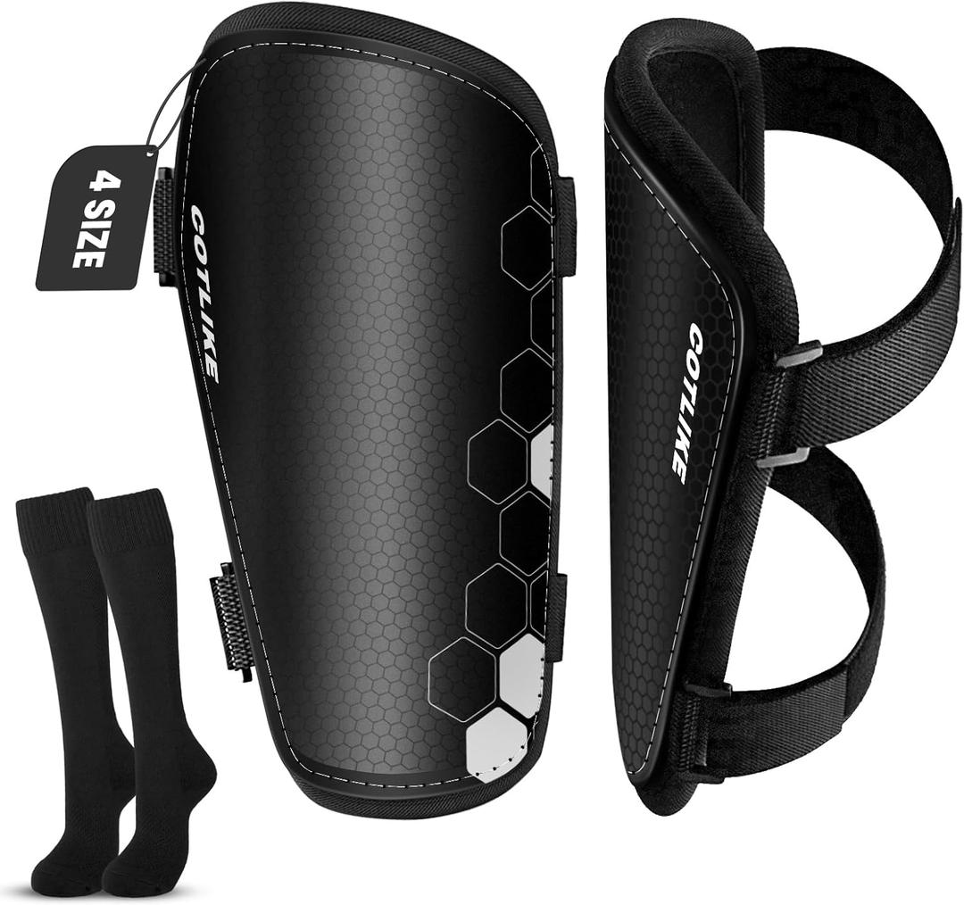 Soccer Shin Guards for Kids Youth Toddler, Shin Defender Shin Guards and Long Soccer Socks for Adults Boys Girls, Shin Pads & Sleeves Equipment - Football Gear for 3 5 4-6 7-9 10-12 Years Old Children (Large)