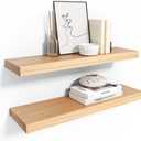 Habudda Floating Shelves, Wooden Wall Shelf for Rustic Decor, Hanging Display Shelving for Bedroom Bathroom Kitchen Living Room, Natural Wood, Invisible Bracket, 23.6"6.7"1.6", 2-Pack