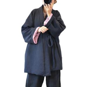 NFYM Women Hanten Cotton Jacket Japanese Kimono Style Warm Quilted Winter Coat (One Size, Navy)