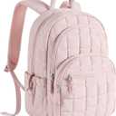 BAGSMART College Laptop Backpack, Travel Backpack for Women, Quilted Casual Daypack, Water-Resistant Bookbag for 15.6 Inch Laptop, Pink
