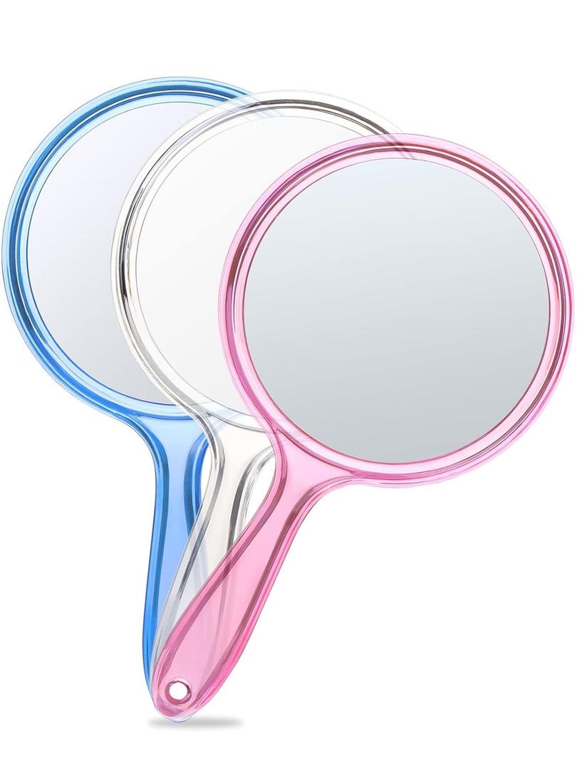 3 x OMIRO Hand Mirror, Double-Sided Handheld Mirror 1X/3X Magnifying Mirror with Handle, Set of 3 (Mix Colors)