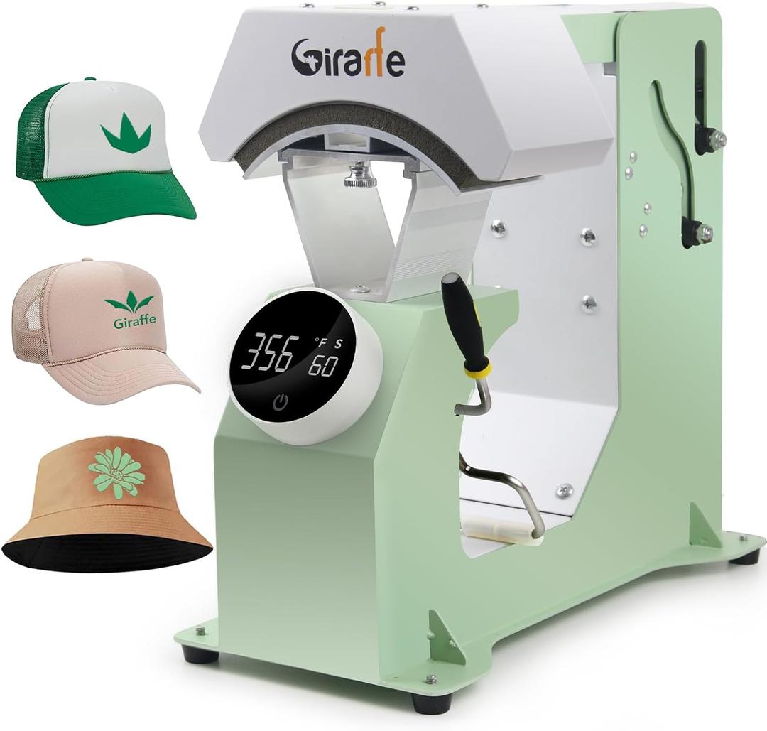 Giraffe Auto Hat Heat Press Machine, Automatic Hat Press Heat Machine for Caps T-Shirts Bags, DIY Sublimation Hat Press Cap Press Auto Open & Release & Digital Press Knob-Style Control Panel (Green)